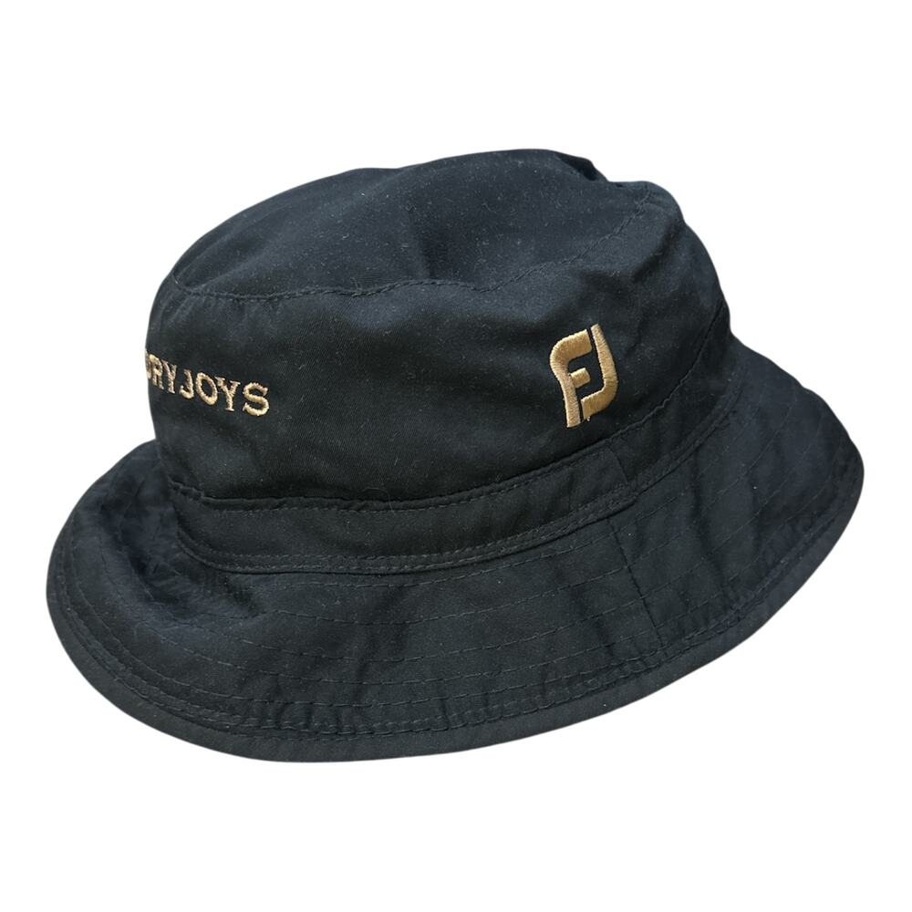 FootJoy DryJoys Hat Bucket Fitted Mens Size M Black Gold Embroidered Golf Rain